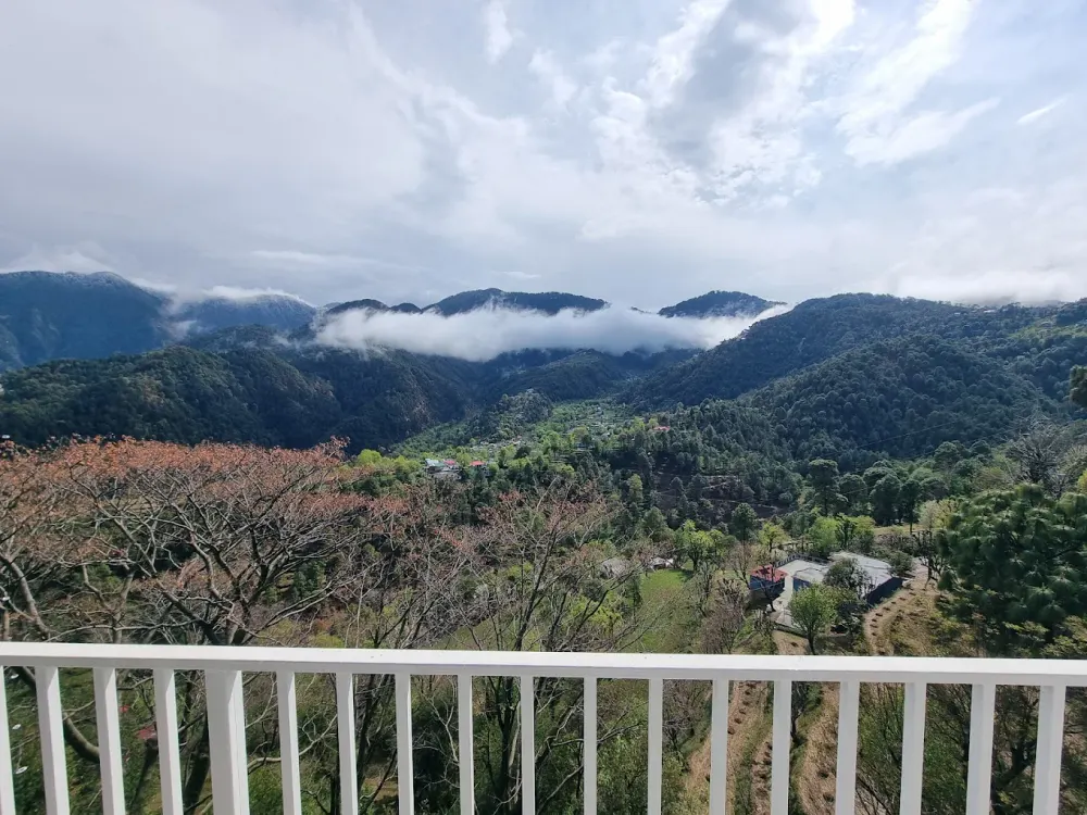 Private balcony with mountain views at Hotel Luxe Vista, Banikhet near Dalhousie