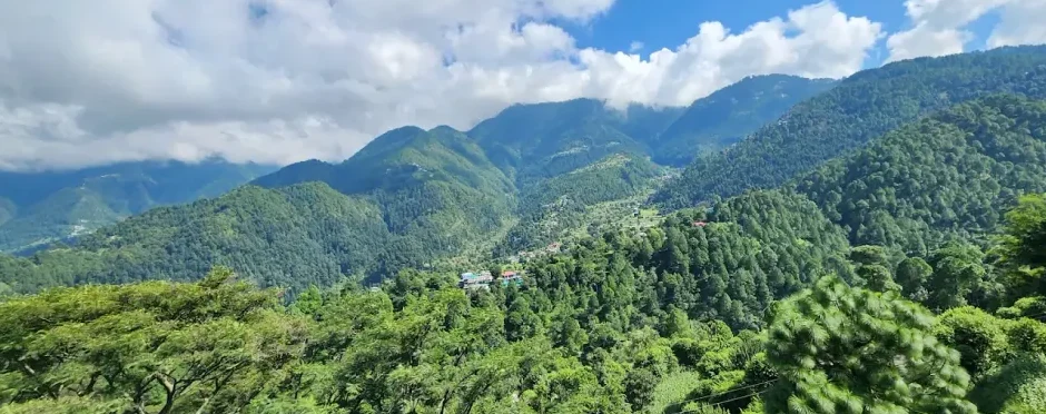 Morning mountain and valley views from Hotel Luxe Vista in Banikhet, Dalhousie